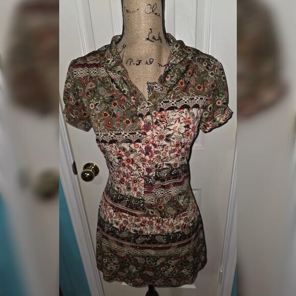Vintage Y2K/90s ING Patchwork Floral & Paisley Tunic Top - Picture 2 of 3